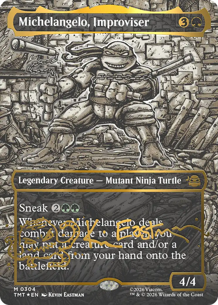 Michelangelo, Improviser (Borderless) (Gold-Stamped Signature) [Teenage Mutant Ninja Turtles] | Exor Games Truro
