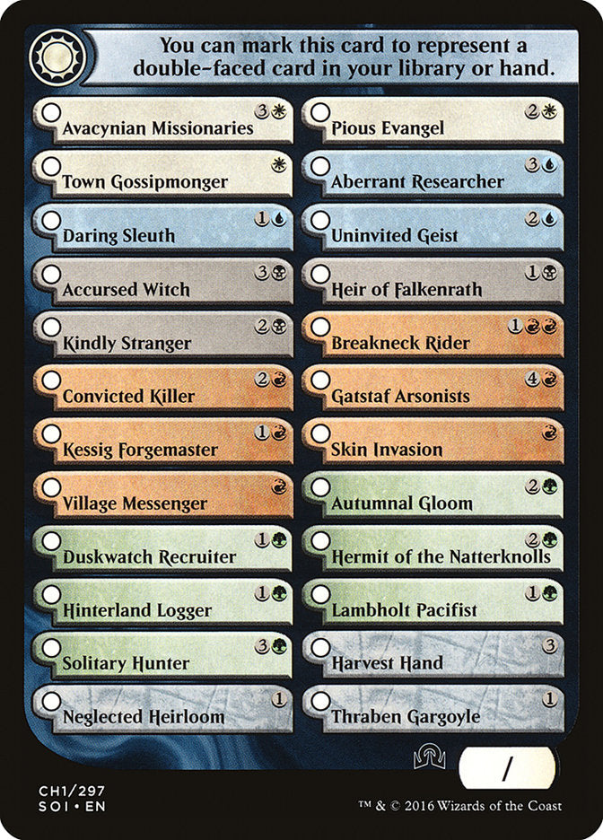 Shadows Over Innistrad Checklist 1 [Shadows over Innistrad Tokens] | Exor Games Truro