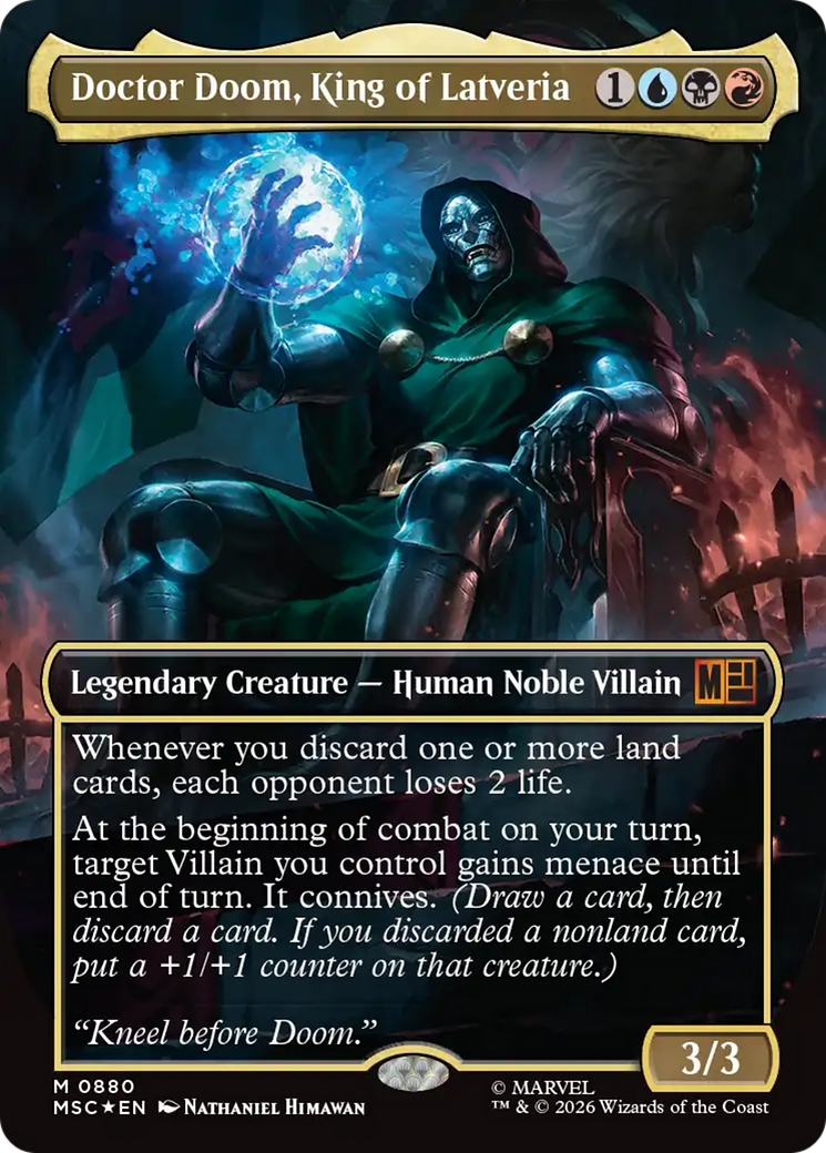Doctor Doom, King of Latveria (Borderless) (Surge Foil) [Marvel Super Heroes Commander] | Exor Games Truro