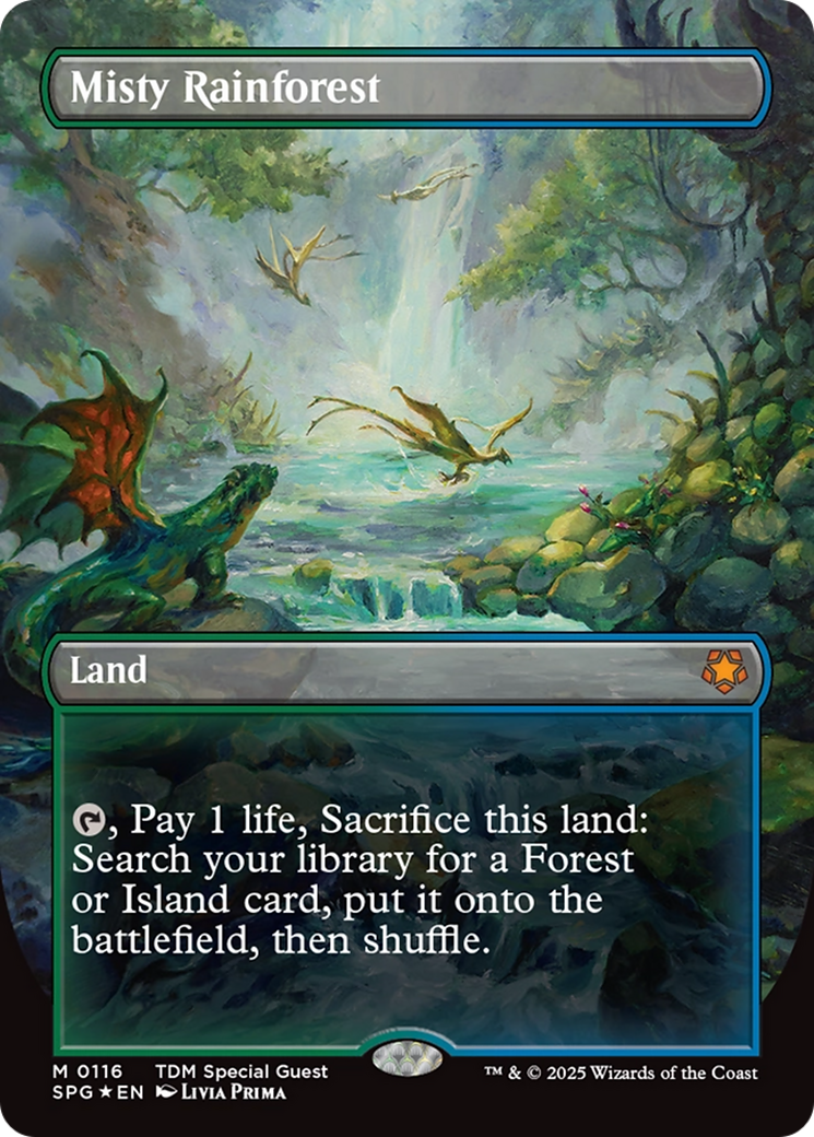 Misty Rainforest (Borderless) (Dragonscale Foil) [Tarkir: Dragonstorm Special Guests] | Exor Games Truro
