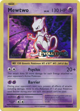 Mewtwo (51/108) (XY Evolutions Staff Prerelease) [XY: Black Star Promos] | Exor Games Truro