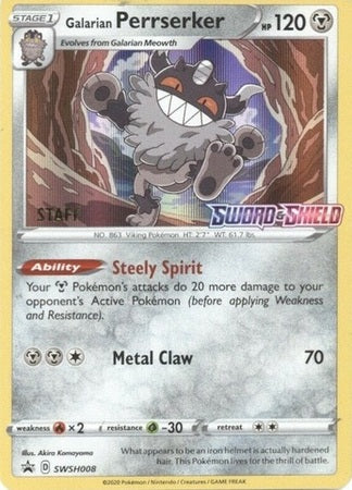 Galarian Perrserker (SWSH008) (Staff Prerelease Promo) [Sword & Shield: Black Star Promos] | Exor Games Truro
