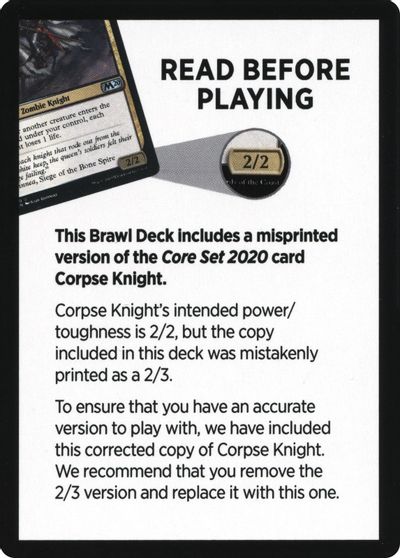 Corpse Knight Reminder Card (Knights' Charge Brawl Deck) [Core Set 2020 Tokens] | Exor Games Truro