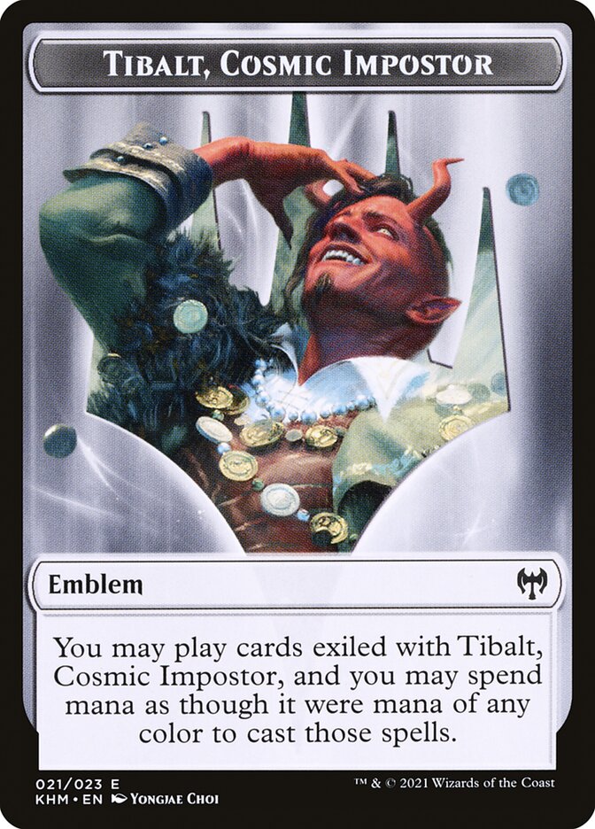 Elf Warrior // Tibalt, Cosmic Impostor Emblem Double-Sided Token [Kaldheim Tokens] | Exor Games Truro