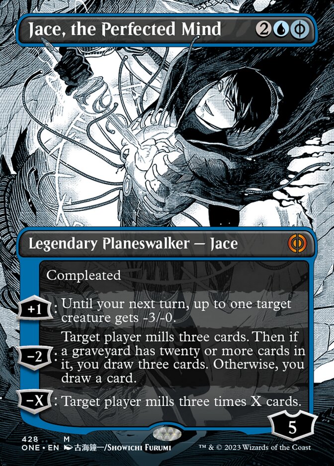 Jace, the Perfected Mind (Borderless Manga Step-and-Compleat Foil) [Phyrexia: All Will Be One] | Exor Games Truro