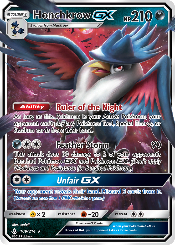 Honchkrow GX (109/214) [Sun & Moon: Unbroken Bonds] | Exor Games Truro