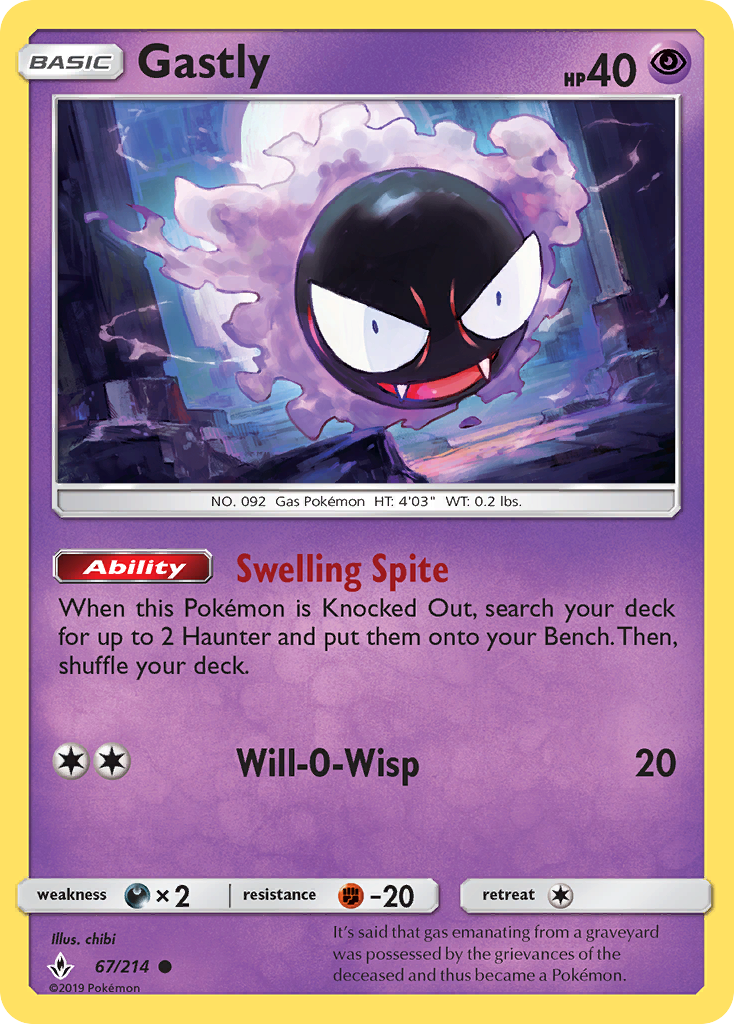 Gastly (67/214) [Sun & Moon: Unbroken Bonds] | Exor Games Truro