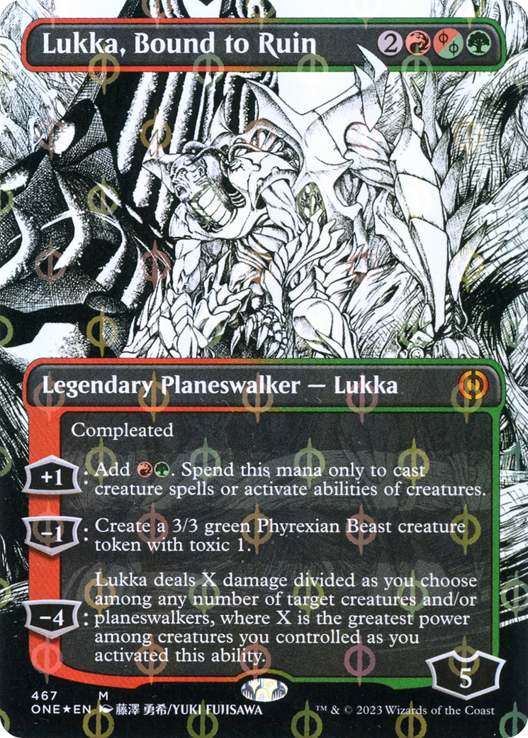 Lukka, Bound to Ruin (Borderless Manga Step-and-Compleat Foil) [Phyrexia: All Will Be One] | Exor Games Truro