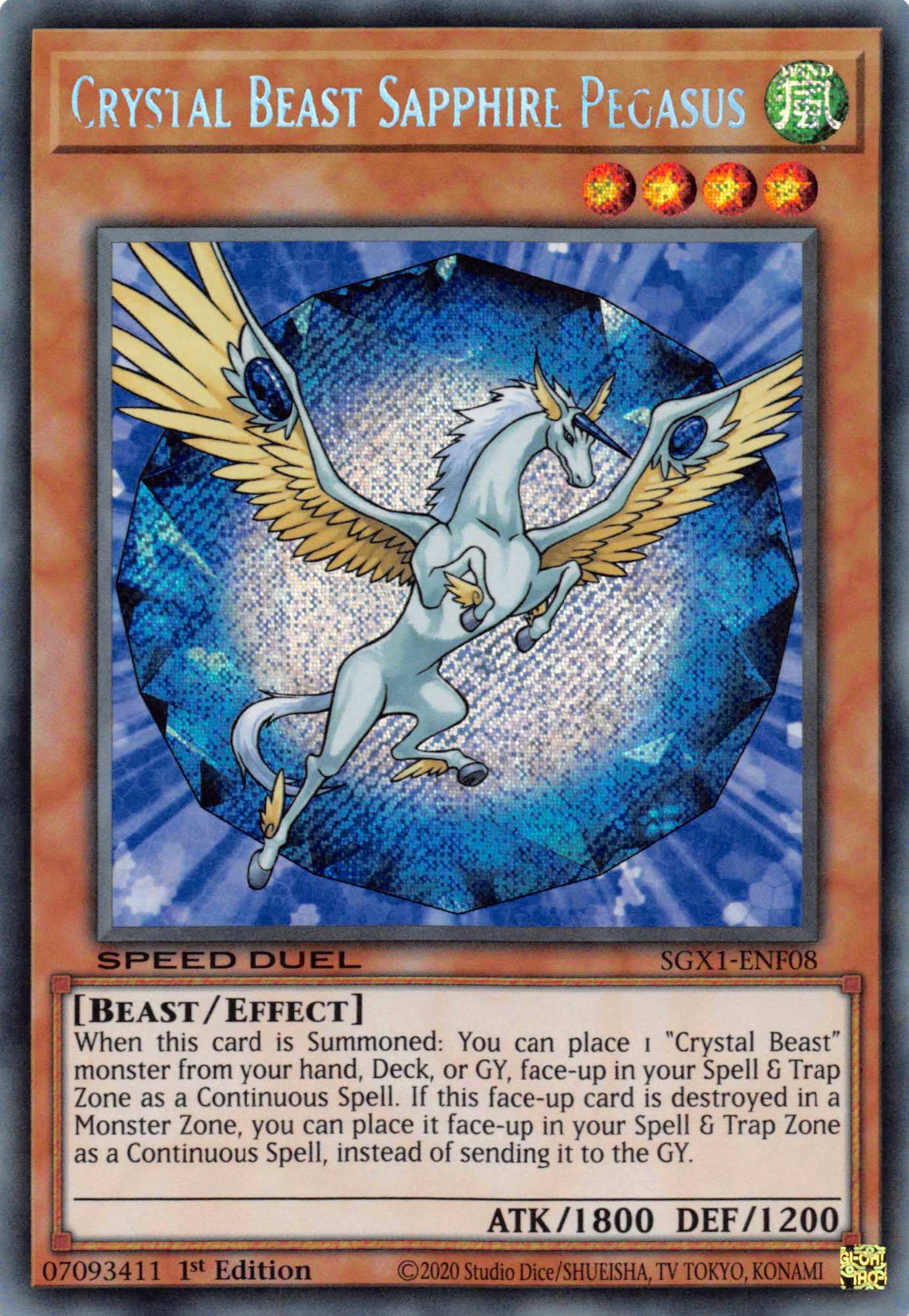 Crystal Beast Sapphire Pegasus [SGX1-ENF08] Secret Rare | Exor Games Truro