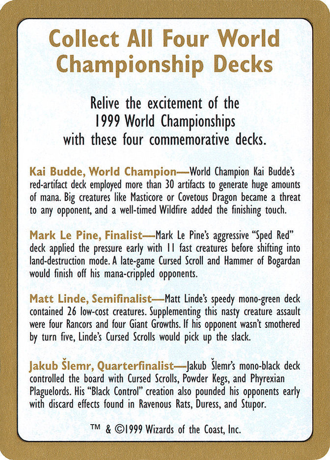1999 World Championships Ad [World Championship Decks 1999] | Exor Games Truro