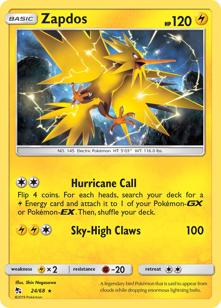 Zapdos (24/68) [Sun & Moon: Hidden Fates] | Exor Games Truro