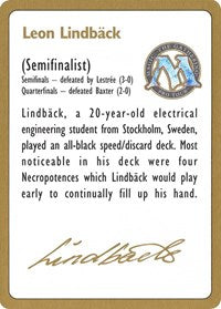 1996 Leon Lindback Biography Card [World Championship Decks] | Exor Games Truro