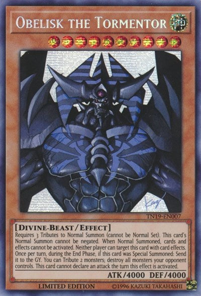 Obelisk the Tormentor [TN19-EN007] Prismatic Secret Rare | Exor Games Truro