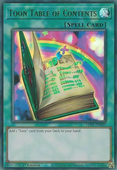 Toon Table of Contents (Green) [LDS1-EN069] Ultra Rare | Exor Games Truro