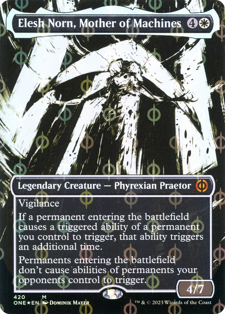 Elesh Norn, Mother of Machines (Borderless Ichor Step-and-Compleat Foil) [Phyrexia: All Will Be One] | Exor Games Truro