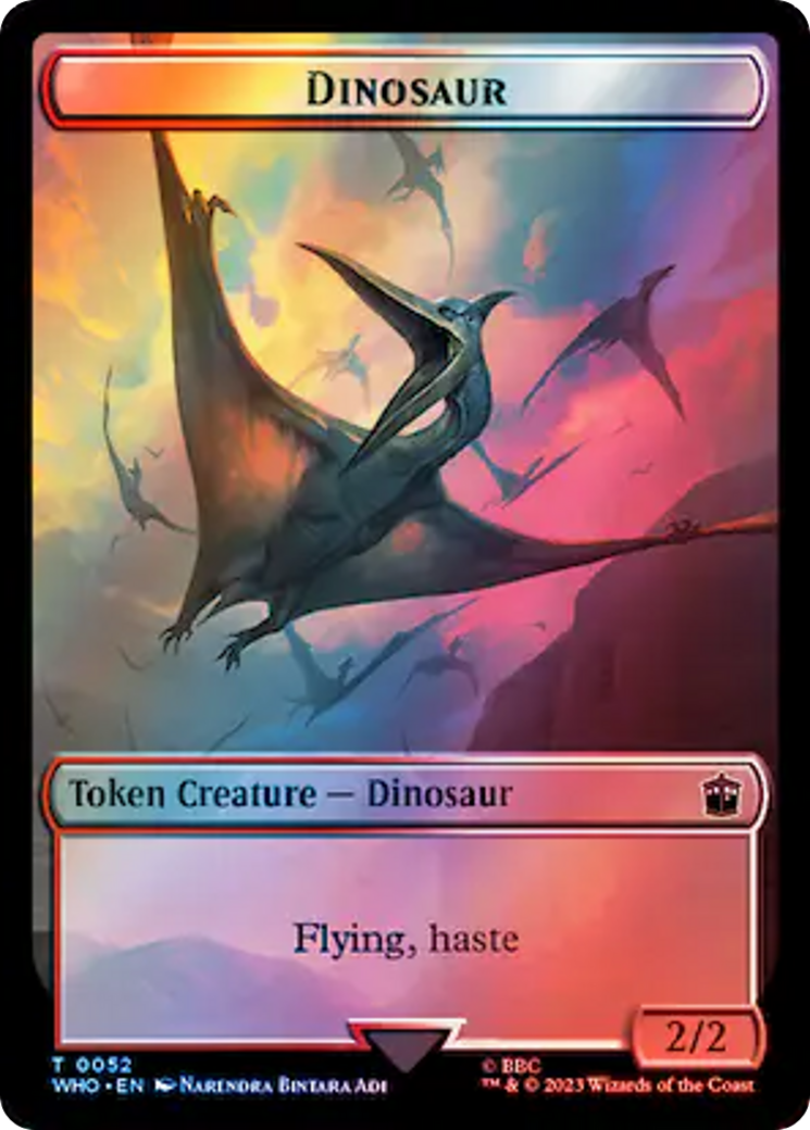 Warrior // Dinosaur Double-Sided Token (Surge Foil) [Doctor Who Tokens] | Exor Games Truro