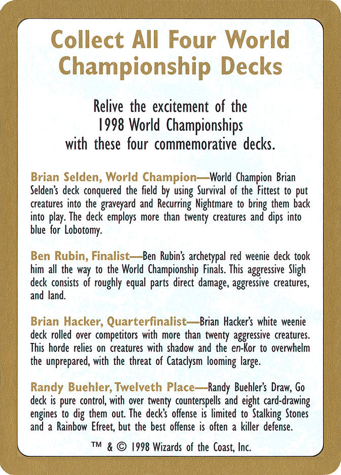 1998 World Championships Ad [World Championship Decks 1998] | Exor Games Truro