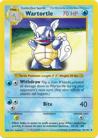 Wartortle (42/102) [Base Set Shadowless Unlimited] | Exor Games Truro