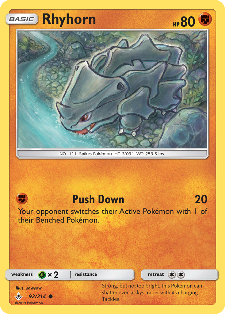 Rhyhorn (92/214) [Sun & Moon: Unbroken Bonds] | Exor Games Truro