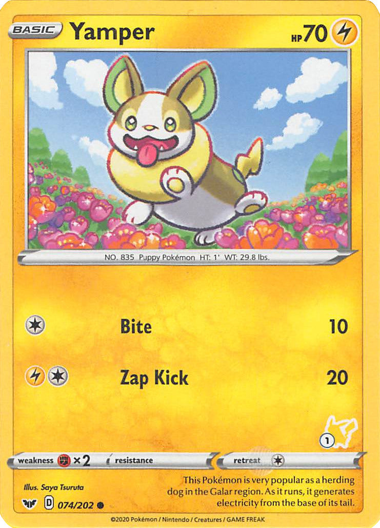 Yamper (074/202) (Pikachu Stamp #1) [Battle Academy 2022] | Exor Games Truro