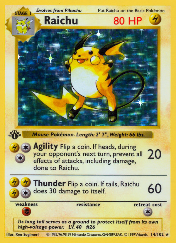 Raichu (14/102) (Shadowless) [Base Set 1st Edition] | Exor Games Truro