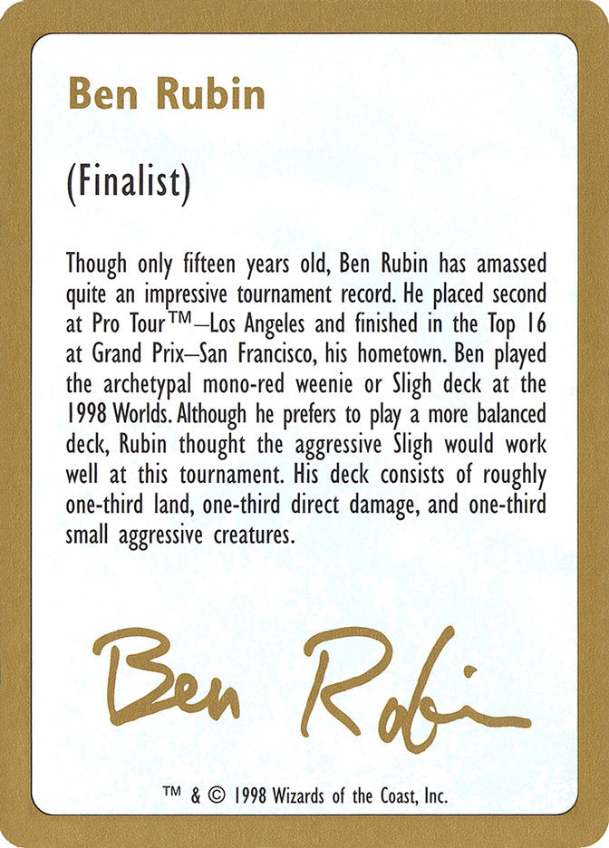 Ben Rubin Bio [World Championship Decks 1998] | Exor Games Truro