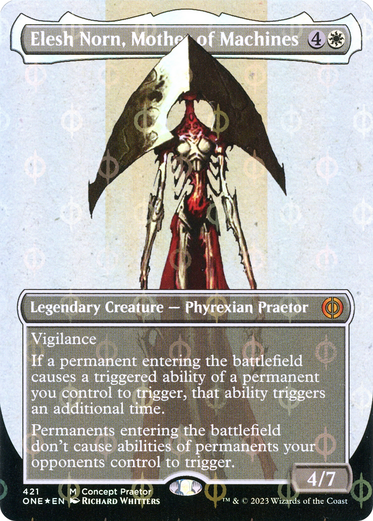 Elesh Norn, Mother of Machines (Borderless Concept Praetors Step-and-Compleat Foil) [Phyrexia: All Will Be One] | Exor Games Truro