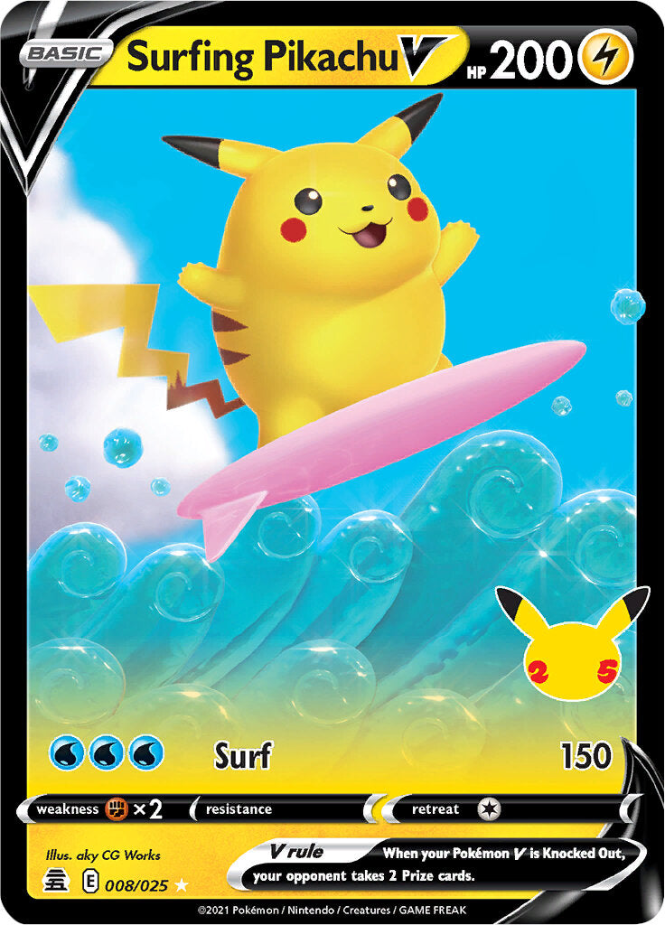 Surfing Pikachu V (008/025) [Celebrations: 25th Anniversary] | Exor Games Truro