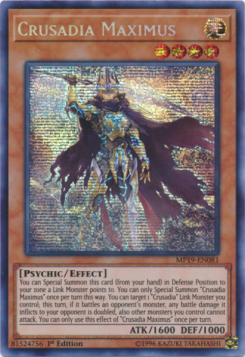 Crusadia Maximus [MP19-EN081] Prismatic Secret Rare | Exor Games Truro