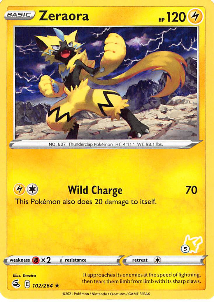 Zeraora (102/264) (Pikachu Stamp #5) [Battle Academy 2022] | Exor Games Truro