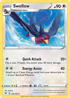 Swellow (134/185) [Sword & Shield: Vivid Voltage] | Exor Games Truro