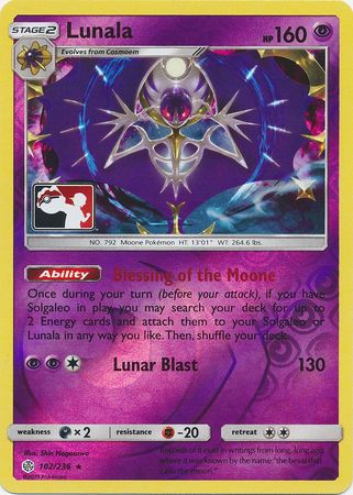 Lunala (102/236) (Pokemon Club Special Print) [Sun & Moon: Cosmic Eclipse] | Exor Games Truro