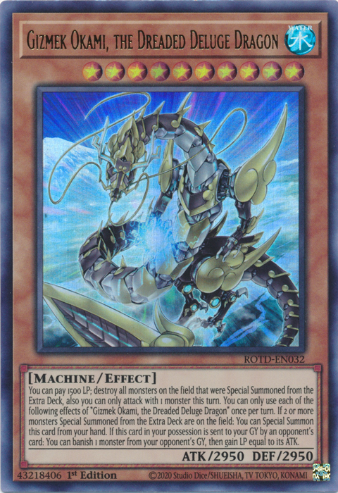 Gizmek Okami, the Dreaded Deluge Dragon [ROTD-EN032] Ultra Rare | Exor Games Truro