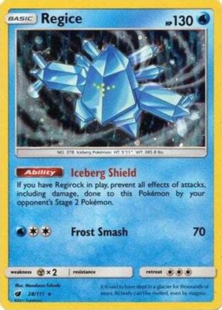 Regice (28/111) (Cosmos Holo) [Sun & Moon: Crimson Invasion] | Exor Games Truro