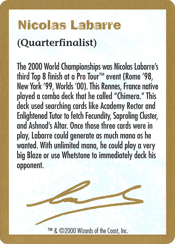 Nicolas Labarre Bio [World Championship Decks 2000] | Exor Games Truro