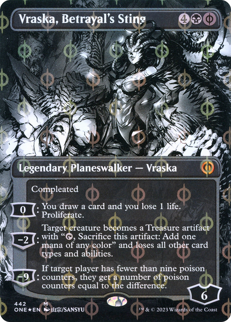 Vraska, Betrayal's Sting (Borderless Manga Step-and-Compleat Foil) [Phyrexia: All Will Be One] | Exor Games Truro