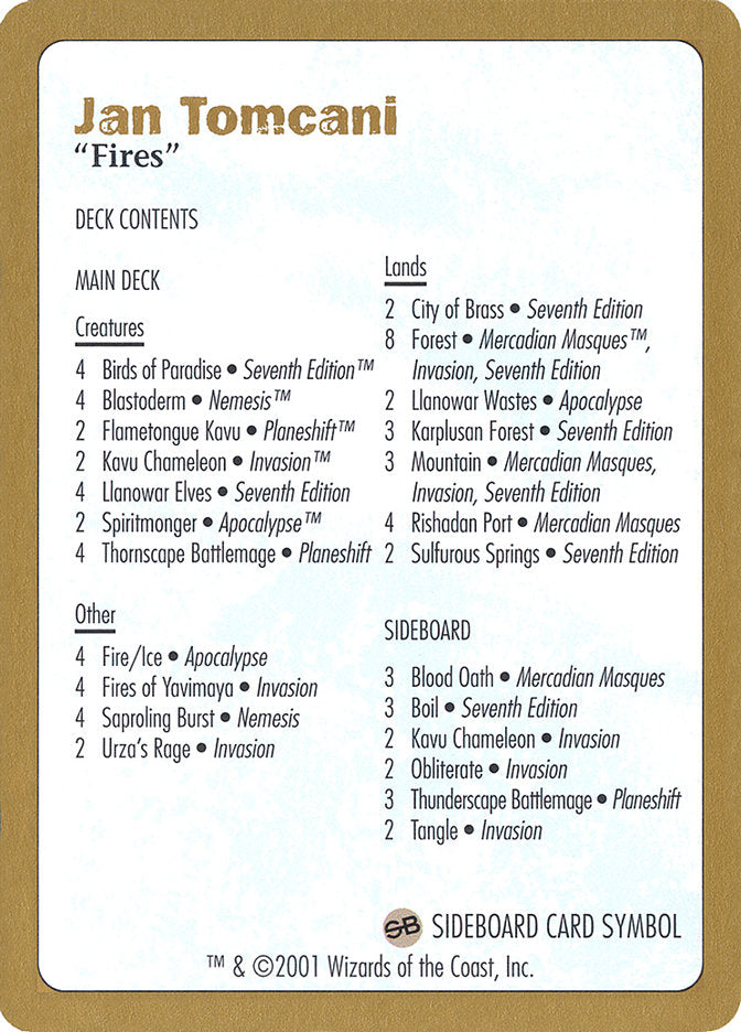 Jan Tomcani Decklist [World Championship Decks 2001] | Exor Games Truro