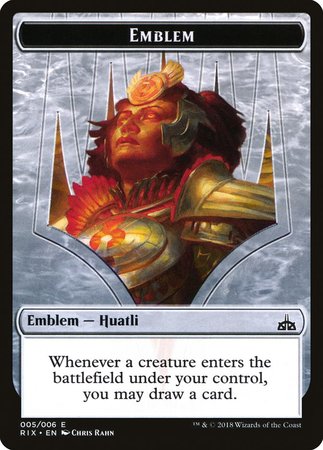 Emblem - Huatli [Rivals of Ixalan Tokens] | Exor Games Truro