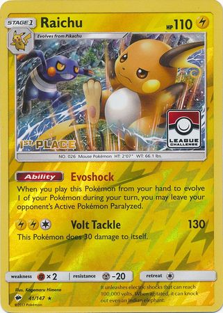 Raichu (41/147) (League Promo 1st Place) [Sun & Moon: Burning Shadows] | Exor Games Truro