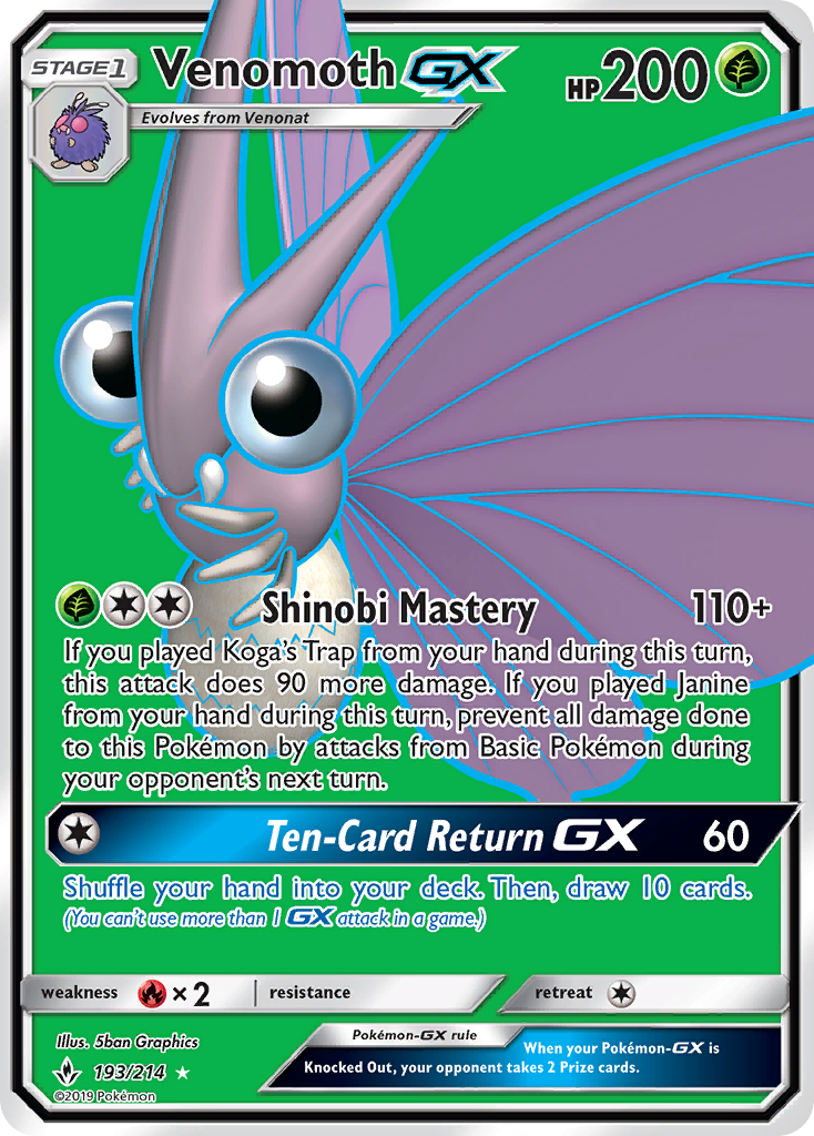 Venomoth GX (193/214) [Sun & Moon: Unbroken Bonds] | Exor Games Truro