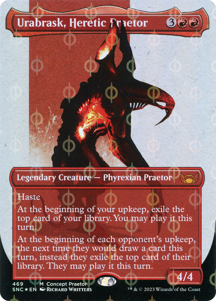 Urabrask, Heretic Praetor (Borderless Concept Praetors Step-and-Compleat Foil) [Phyrexia: All Will Be One] | Exor Games Truro