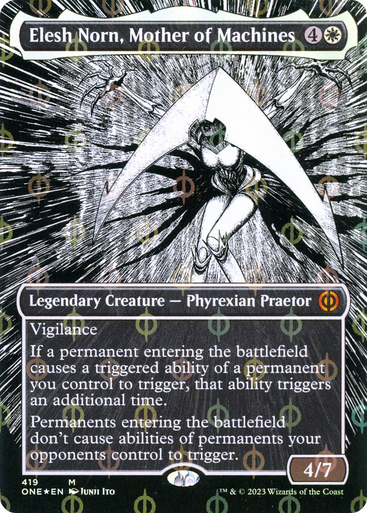 Elesh Norn, Mother of Machines (Borderless Manga Step-and-Compleat Foil) [Phyrexia: All Will Be One] | Exor Games Truro