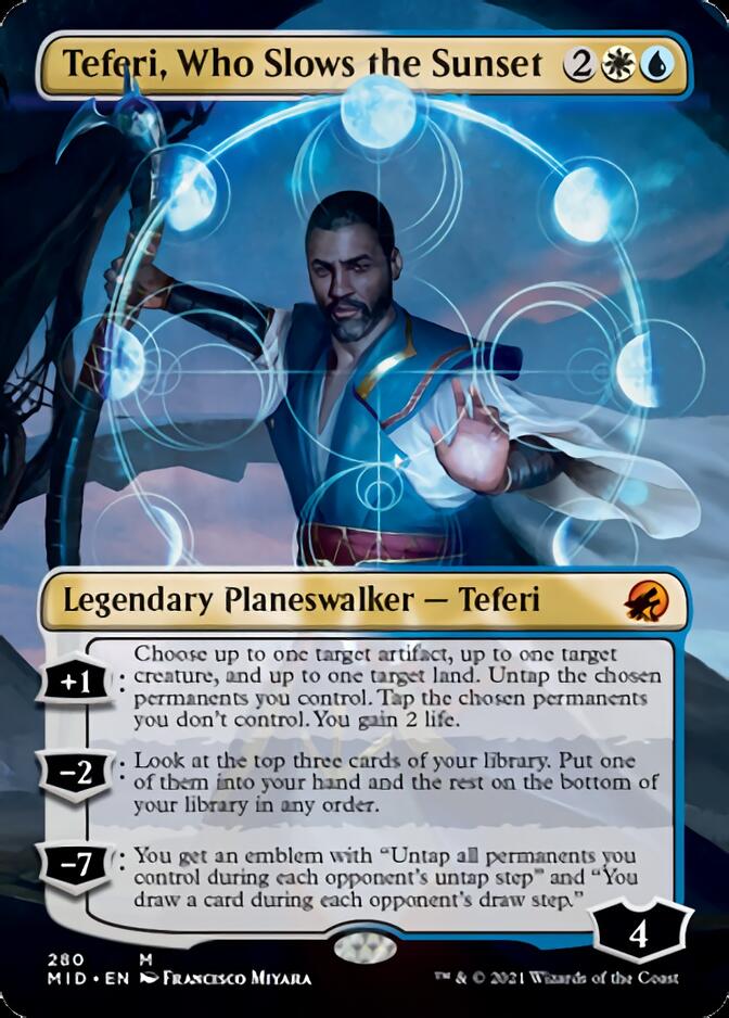 Teferi, Who Slows the Sunset (Borderless) [Innistrad: Midnight Hunt] | Exor Games Truro