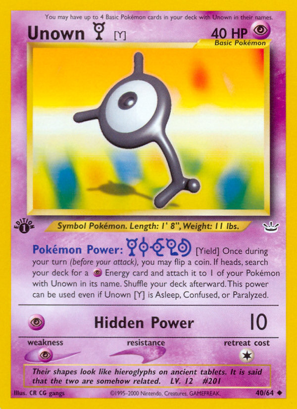 Unown [Y] (40/64) [Neo Revelation 1st Edition] | Exor Games Truro