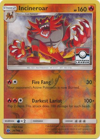 Incineroar (26/149) (League Promo) [Sun & Moon: Base Set] | Exor Games Truro