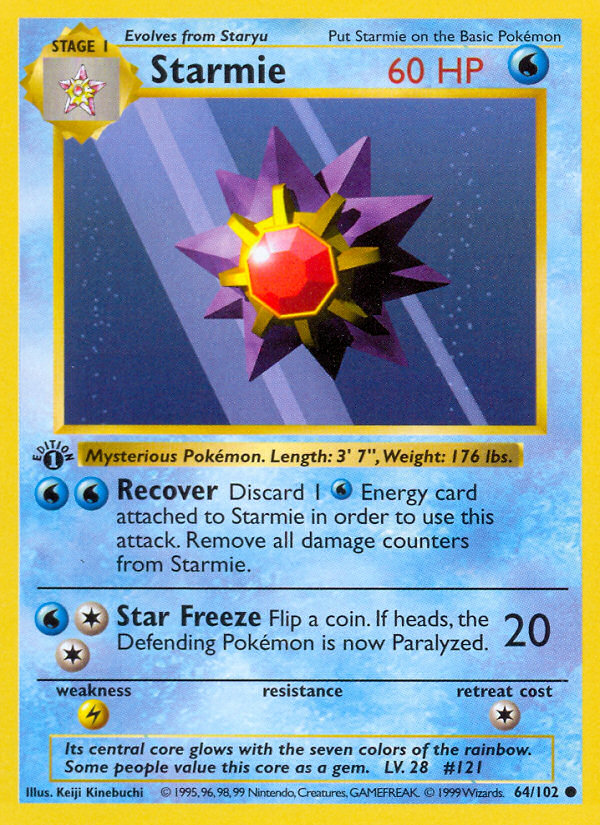 Starmie (64/102) (Shadowless) [Base Set 1st Edition] | Exor Games Truro