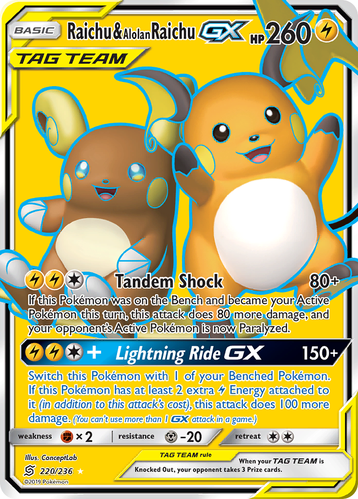 Raichu & Alolan Raichu GX (220/236) [Sun & Moon: Unified Minds] | Exor Games Truro