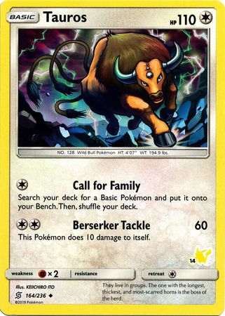 Tauros (164/236) (Pikachu Stamp #14) [Battle Academy 2020] | Exor Games Truro