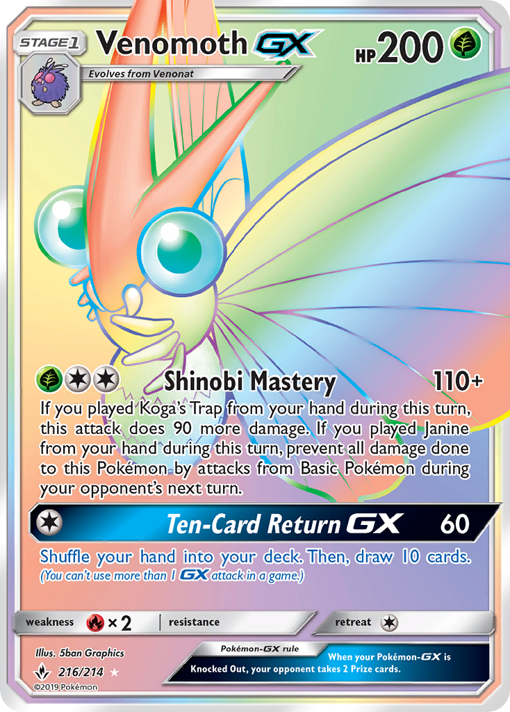 Venomoth GX (216/214) [Sun & Moon: Unbroken Bonds] | Exor Games Truro