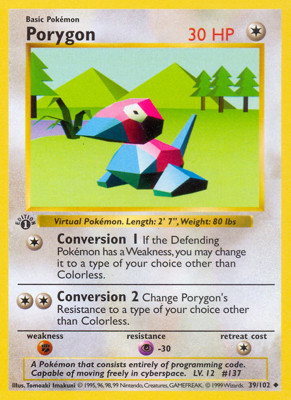 Porygon (39/102) (Shadowless) [Base Set 1st Edition] | Exor Games Truro